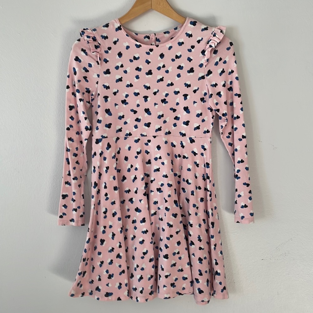 Polarn O. Pyret Sweden Pink button back dress with ruffle at sleeve